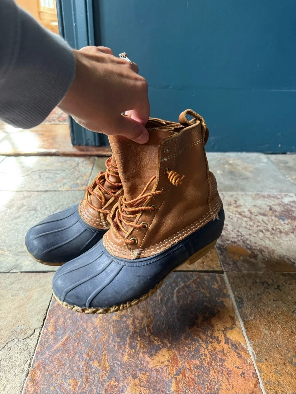 Women’s L.L. Bean Duck Boots in Brown and Navy